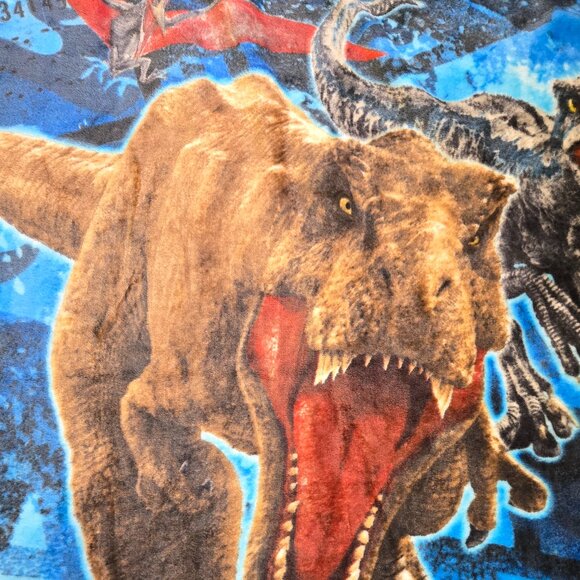 Kids Jurassic World Dinosaur T-Rex & Raptor Fleece Blanket / Throw (EUC) - Picture 3 of 3